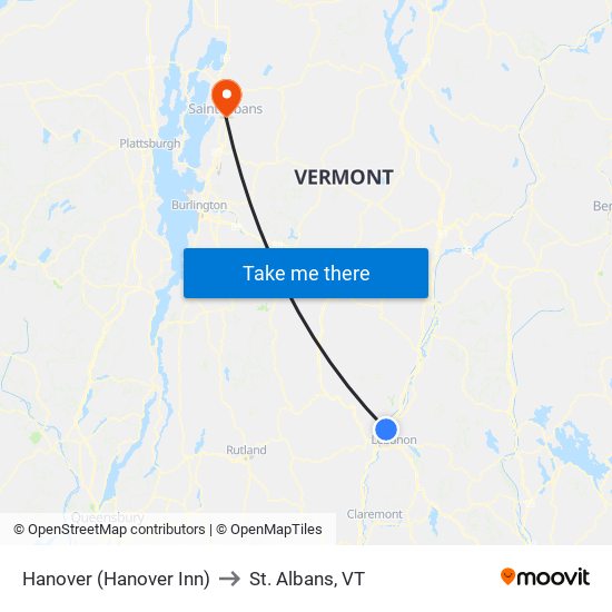 Hanover (Hanover Inn) to St. Albans, VT map