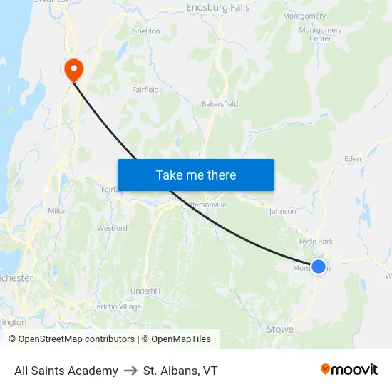 All Saints Academy to St. Albans, VT map