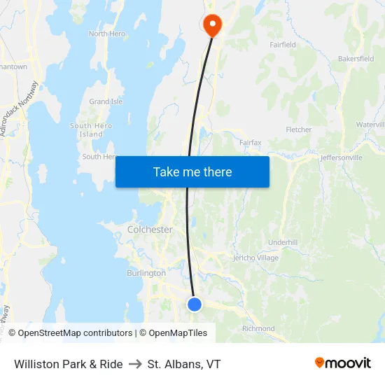 Williston Park & Ride to St. Albans, VT map