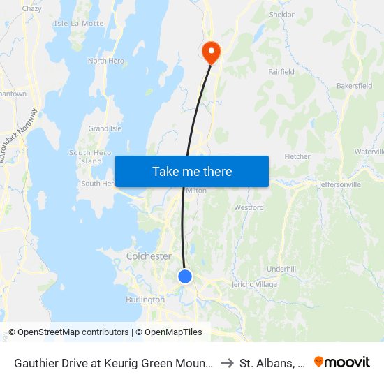 Gauthier Drive at Keurig Green Mountain to St. Albans, VT map