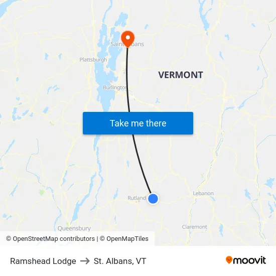 Ramshead Lodge to St. Albans, VT map