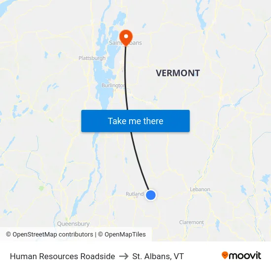 Human Resources Roadside to St. Albans, VT map