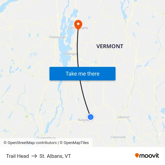 Trail Head to St. Albans, VT map
