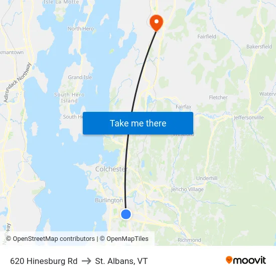 620 Hinesburg Rd to St. Albans, VT map