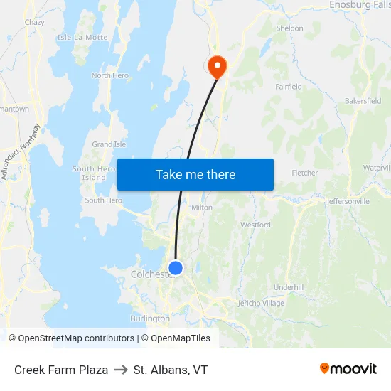 Creek Farm Plaza to St. Albans, VT map