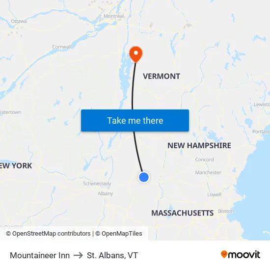 Mountaineer Inn to St. Albans, VT map