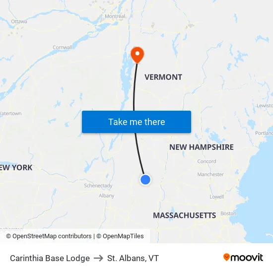 Carinthia Base Lodge to St. Albans, VT map