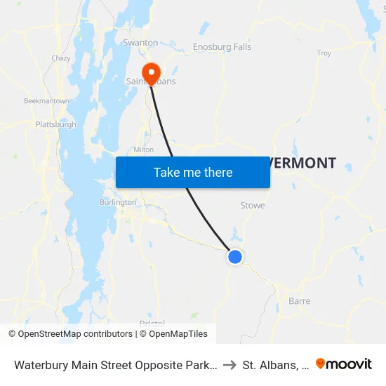 Waterbury Main Street Opposite Park Row to St. Albans, VT map