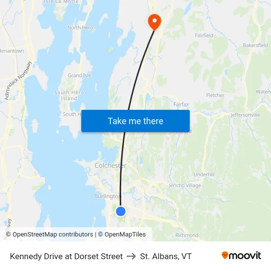 Kennedy Drive at Dorset Street to St. Albans, VT map
