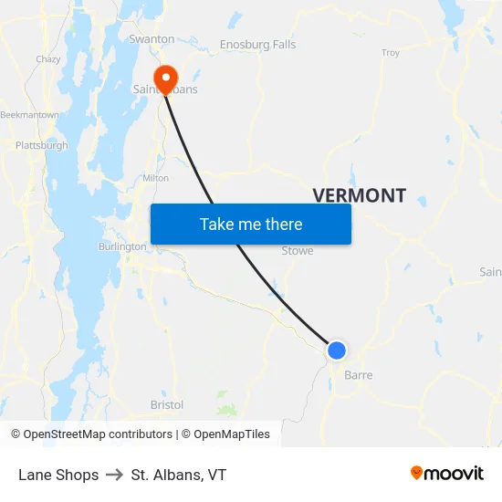 Lane Shops to St. Albans, VT map