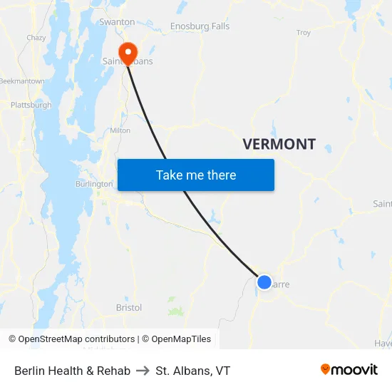 Berlin Health & Rehab to St. Albans, VT map
