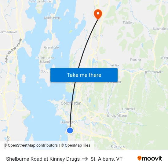Shelburne Road at Kinney Drugs to St. Albans, VT map