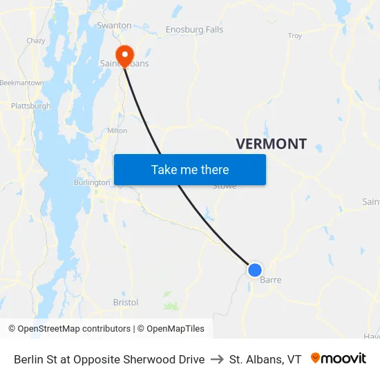 Berlin St at Opposite Sherwood Drive to St. Albans, VT map