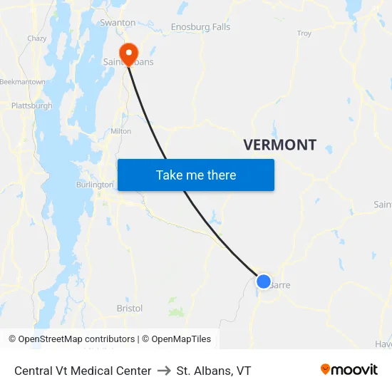 Central Vt Medical Center to St. Albans, VT map
