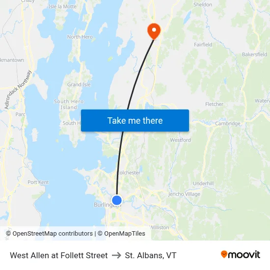 West Allen at Follett Street to St. Albans, VT map