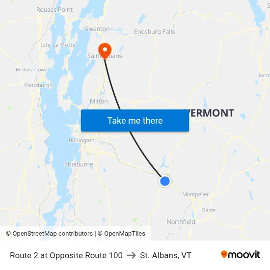 Route 2 at Opposite Route 100 to St. Albans, VT map