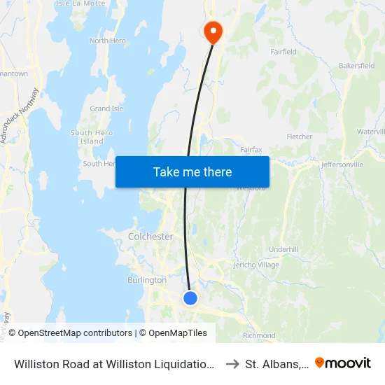 Williston Road at Williston Liquidation Center to St. Albans, VT map