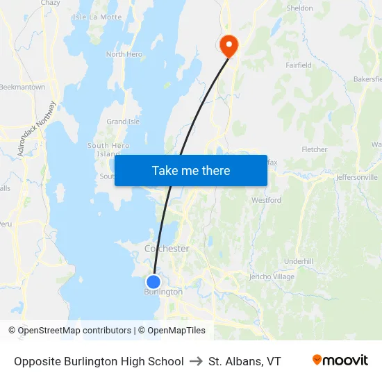 Opposite Burlington High School to St. Albans, VT map