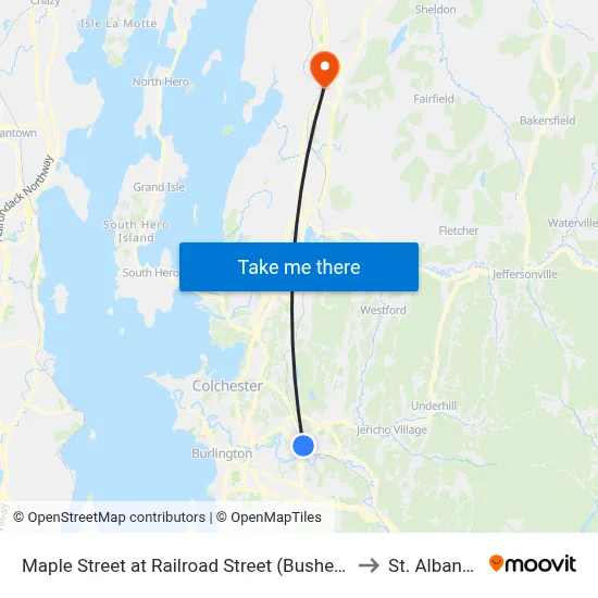 Maple Street at Railroad Street (Bushey's Sunoco) to St. Albans, VT map
