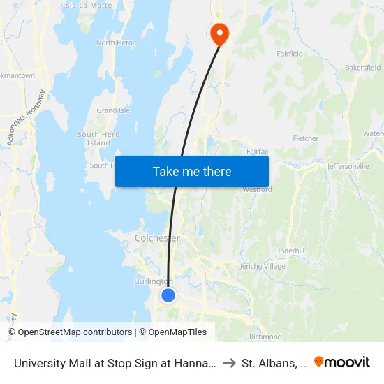 University Mall at Stop Sign at Hannafords to St. Albans, VT map