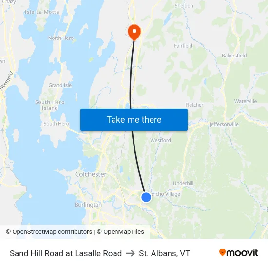 Sand Hill Road at Lasalle Road to St. Albans, VT map