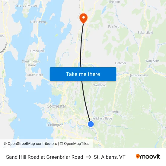 Sand Hill Road at Greenbriar Road to St. Albans, VT map