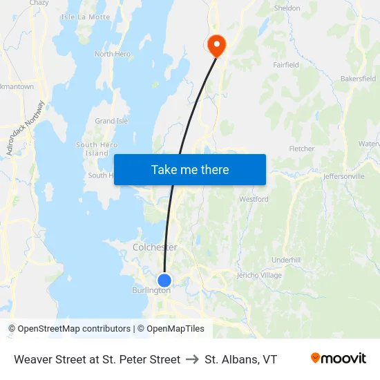 Weaver Street at St. Peter Street to St. Albans, VT map