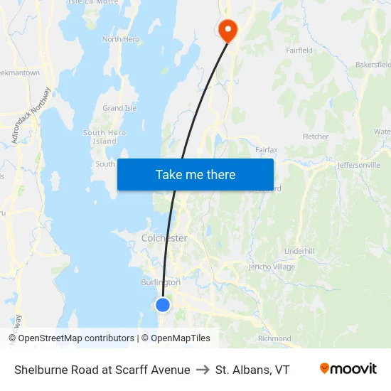 Shelburne Road at Scarff Avenue to St. Albans, VT map