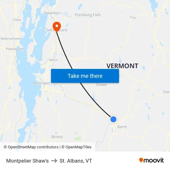 Montpelier Shaw's to St. Albans, VT map