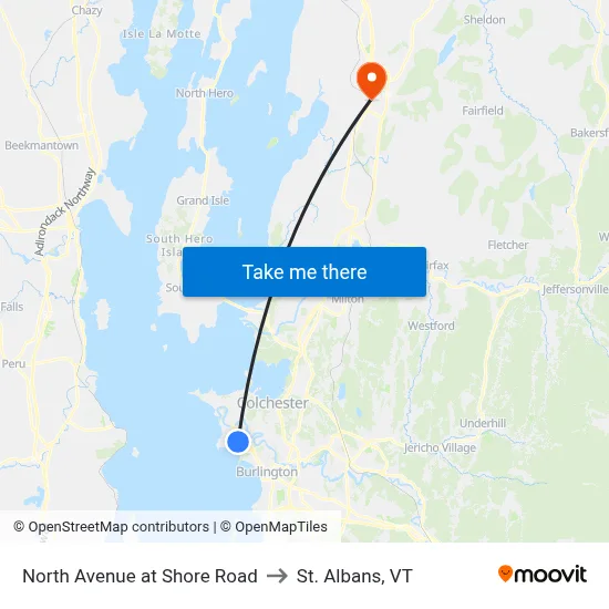 North Avenue at Shore Road to St. Albans, VT map