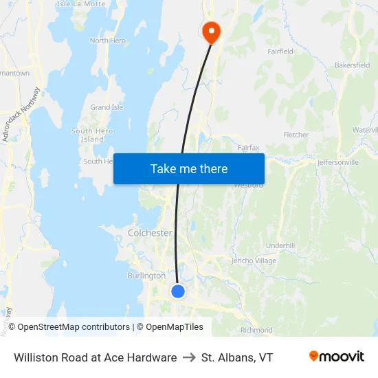 Williston Road at Ace Hardware to St. Albans, VT map