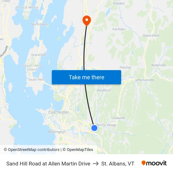 Sand Hill Road at Allen Martin Drive to St. Albans, VT map