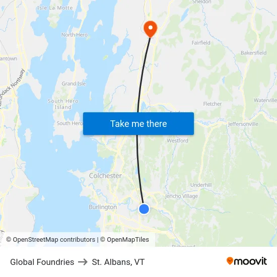 Global Foundries to St. Albans, VT map