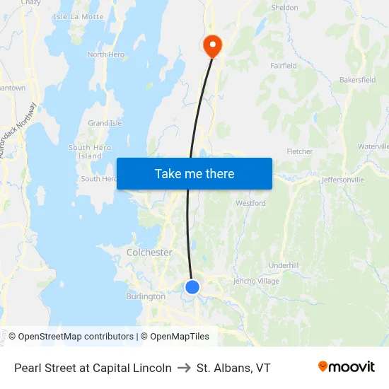 Pearl Street at Capital Lincoln to St. Albans, VT map