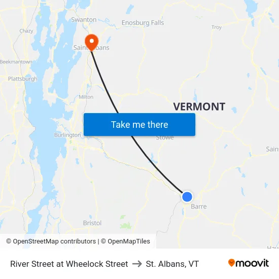 River Street at Wheelock Street to St. Albans, VT map