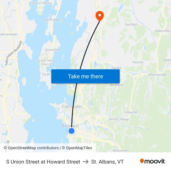 S Union Street at Howard Street to St. Albans, VT map