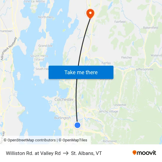 Williston Rd. at Valley Rd to St. Albans, VT map