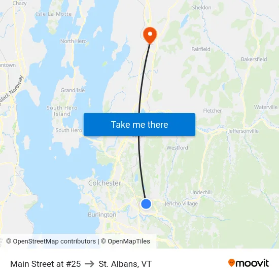 Main Street at #25 to St. Albans, VT map