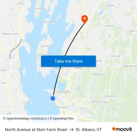 North Avenue at Starr Farm Road to St. Albans, VT map