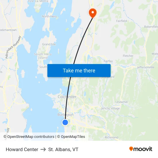Howard Center to St. Albans, VT map