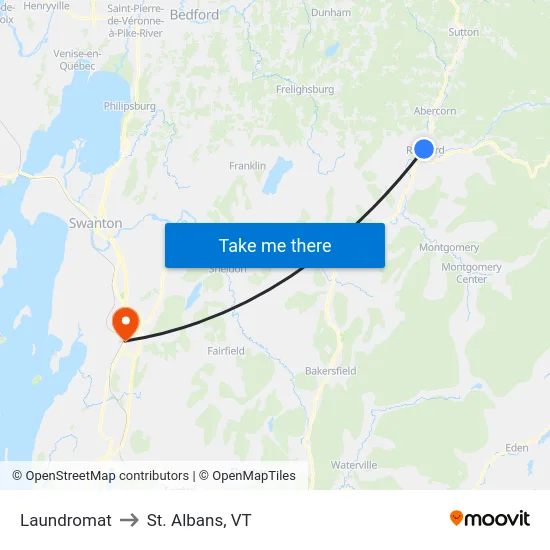 Laundromat to St. Albans, VT map