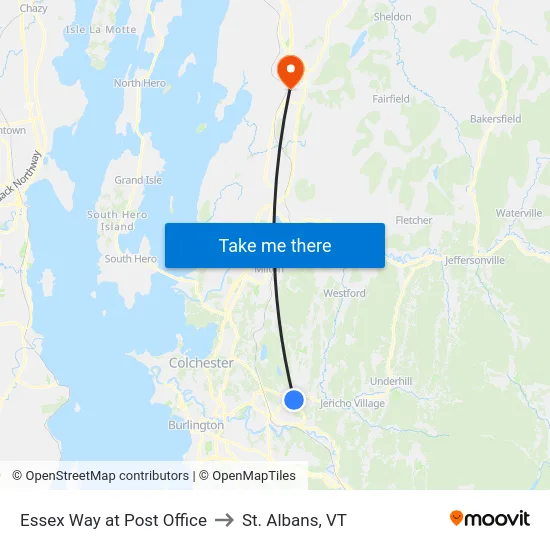 Essex Way at Post Office to St. Albans, VT map