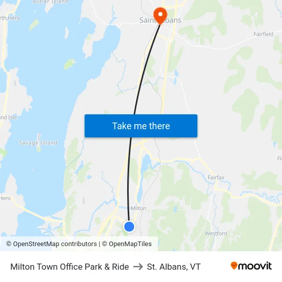 Milton Town Office Park & Ride to St. Albans, VT map