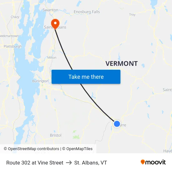 Route 302 at Vine Street to St. Albans, VT map