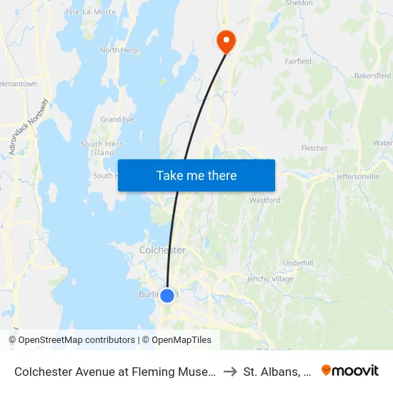 Colchester Avenue at Fleming Museum to St. Albans, VT map