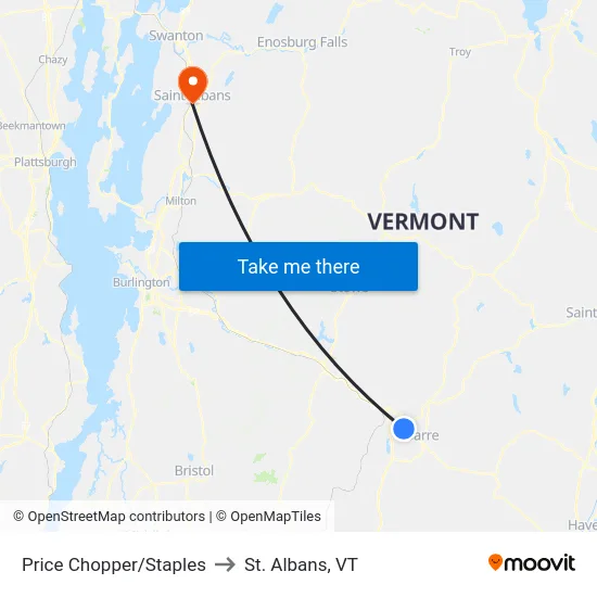Price Chopper/Staples to St. Albans, VT map