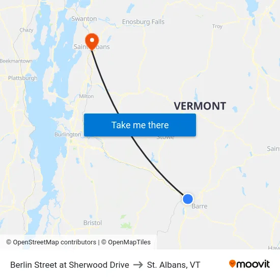 Berlin Street at Sherwood Drive to St. Albans, VT map