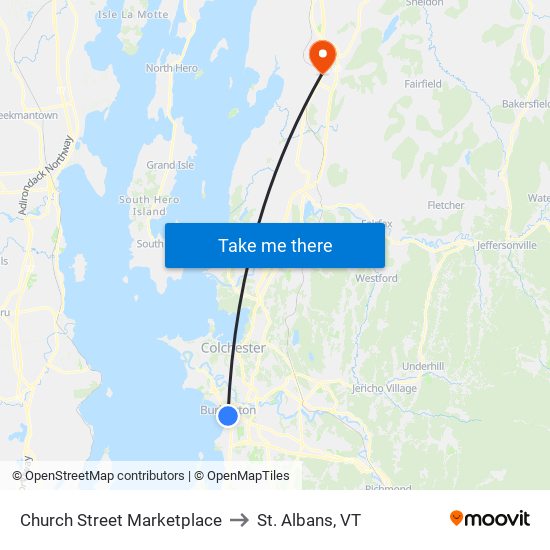 Church Street Marketplace to St. Albans, VT map