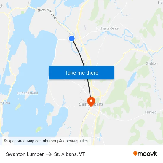 Swanton Lumber to St. Albans, VT map