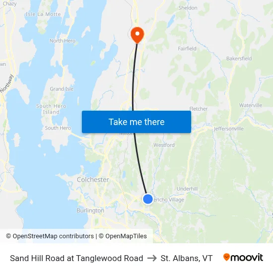 Sand Hill Road at Tanglewood Road to St. Albans, VT map